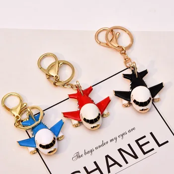 

FREE SHIPPING BY DHL 100pcs/lot New Fashion Metal Airplane Keychains with Rhinestone Plane Keyrings Gifts