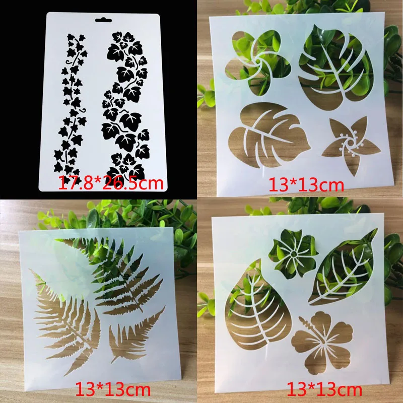 Plantilla para pintura de hojas y flores, plantilla para pintura DIY, molde para colorear, diario de recortes, decoración de Graffiti, suministros escolares y de oficina, 4 Uds.