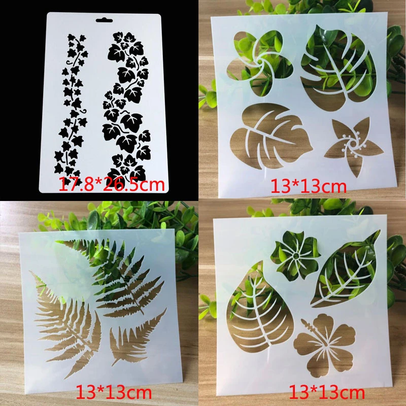 4pc Flower Leaves Stencils Painting Template Diy Scrapbook Diary Coloring Embossing Mold Graffiti Decor Office School Supplies Stencils Aliexpress