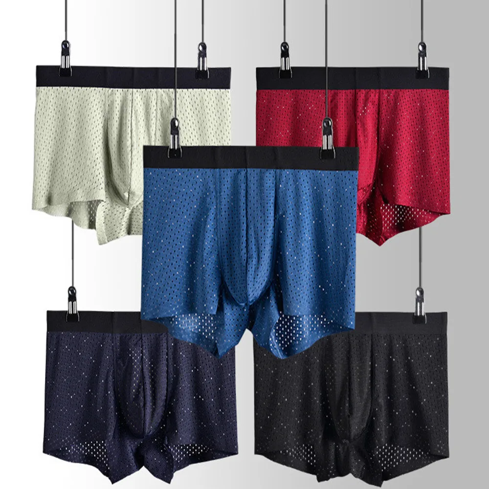 

3psc/lot Ice Silk Seamless Mesh Cool Men Underwear Comfortable Breathable Exquisite Workmanship High Light Thin Quality Boxer