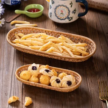 

1/2PCS Handmade Oval Rattan Bread Basket Hand-Woven Tea Tray Food Serving Platter For Dinner Parties Coffee Breakfast