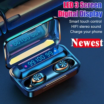 

New Bluetooth 5.0 Headphone TWS Wireless Earphones Sport Waterproof LED Display Touch Headsets Airbuds Earbuds & Microphone