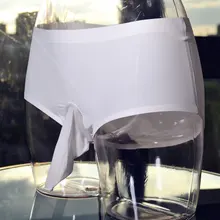 Сексуальные шелковые трусы для геев, гладкие u-образные выпуклые трусы с кольцом для пениса, низкая посадка, прозрачное бесшовное нижнее белье, стринги размера плюс