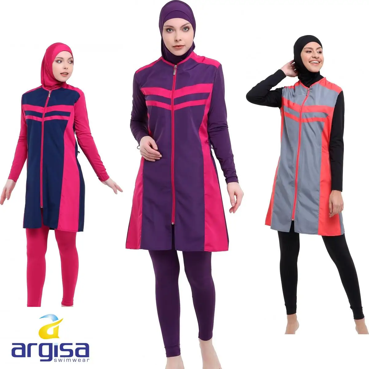 Argisa 7109 Прямой полный бикини с длинными микрорукавами мусульманские купальники S