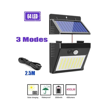 

Upgraded Solar LED light Solar Powered 64/30 LEDs Four Modes Waterproof PIR Motion Sensor Lamp Outdoor Fence Garden Path Wall Li