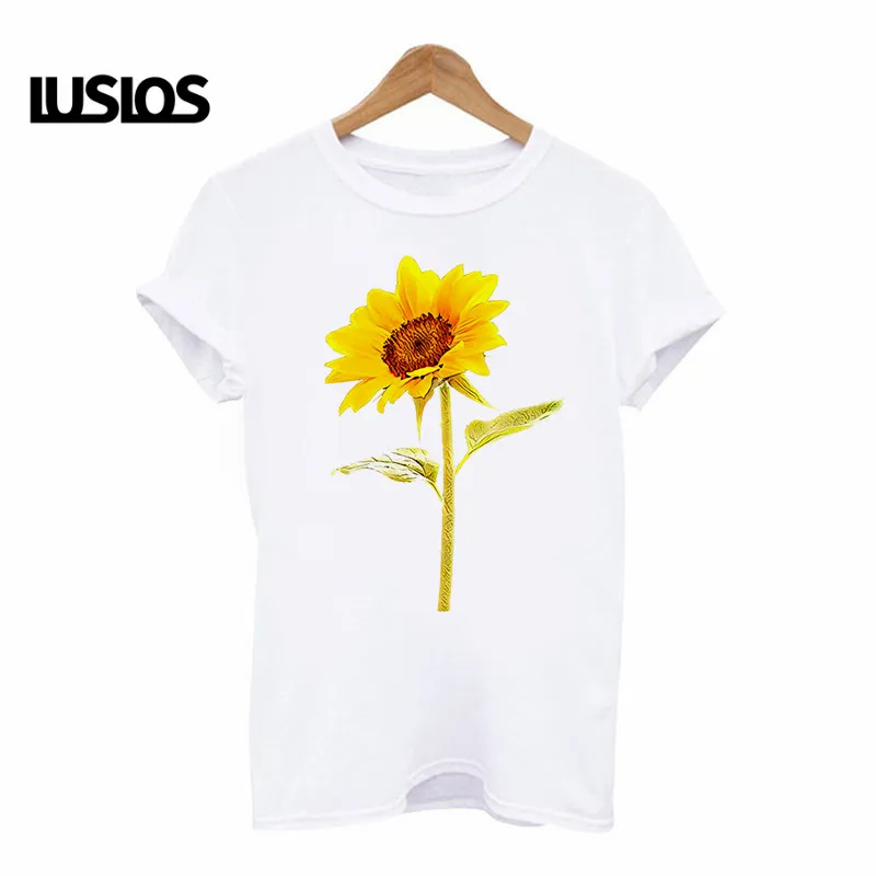 LUSLOS 2019 женская футболка размера плюс для женщин с принтом в виде подсолнухов