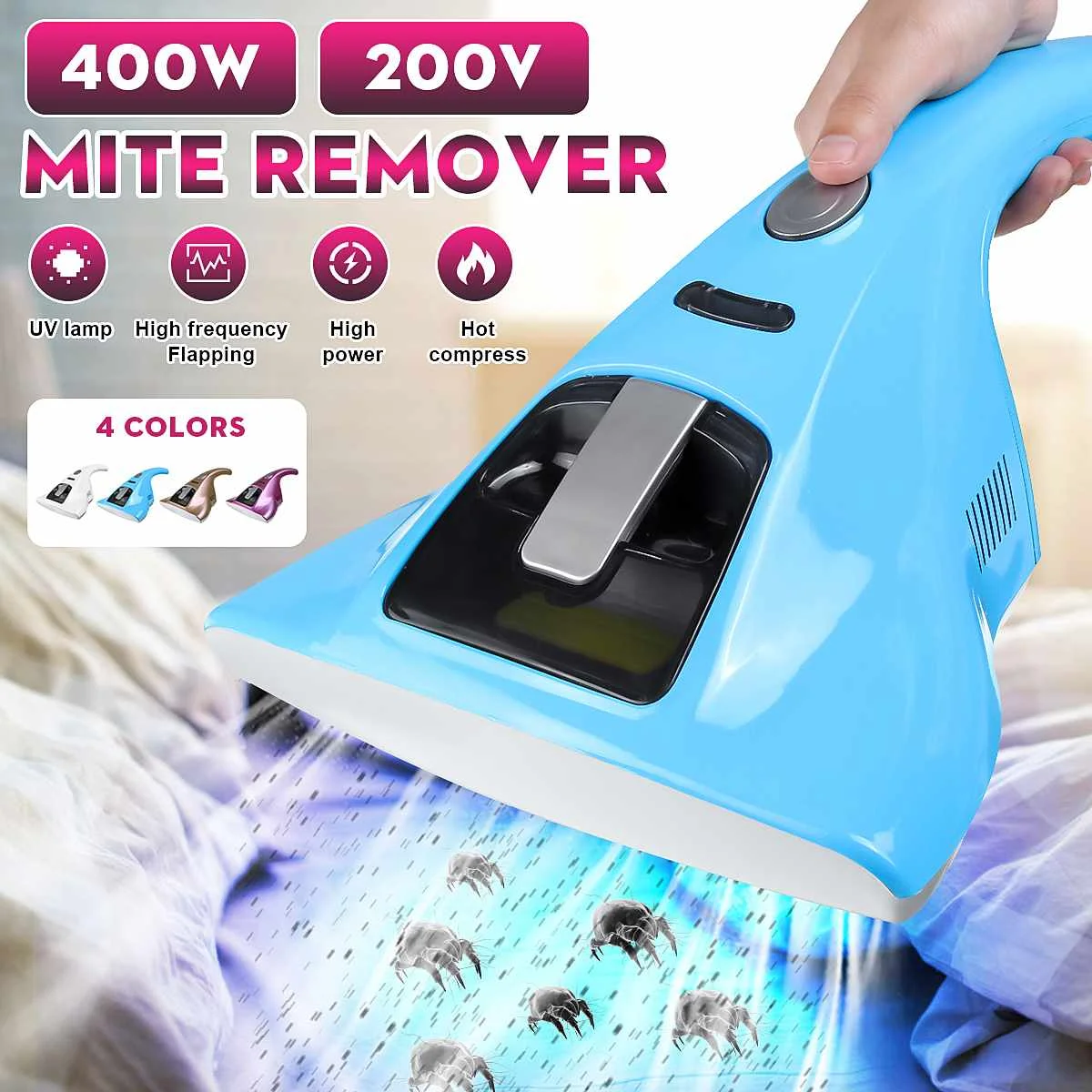 Aspirador de pó Portátil Anti-poeira Ácaros uv Doméstico Anti-bacteriano Handheld Esterilizar Ácaro 220 v 400 w