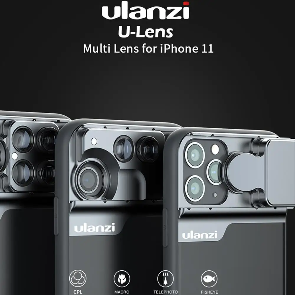 

Group Vertical Phone Len 5 in 1 Phone Lens Case Kit 20X Super Macro Lens CPL Fisheye Telephoto Lens for iPhone 11 Pro Max r60