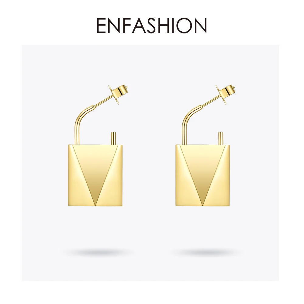 ENFASHION панк серьги-гвоздики с большим замком для женщин, золотые серьги из нержавеющей стали, модные ювелирные изделия, Прямая поставка, серьги E1125 - Окраска металла: Yellow gold color