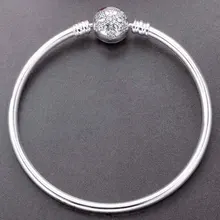 Кристалл Снежинка хлопает змея цепь браслет подходит бусины из стерлингового серебра 925 Шарм браслет Diy Европа ювелирные изделия