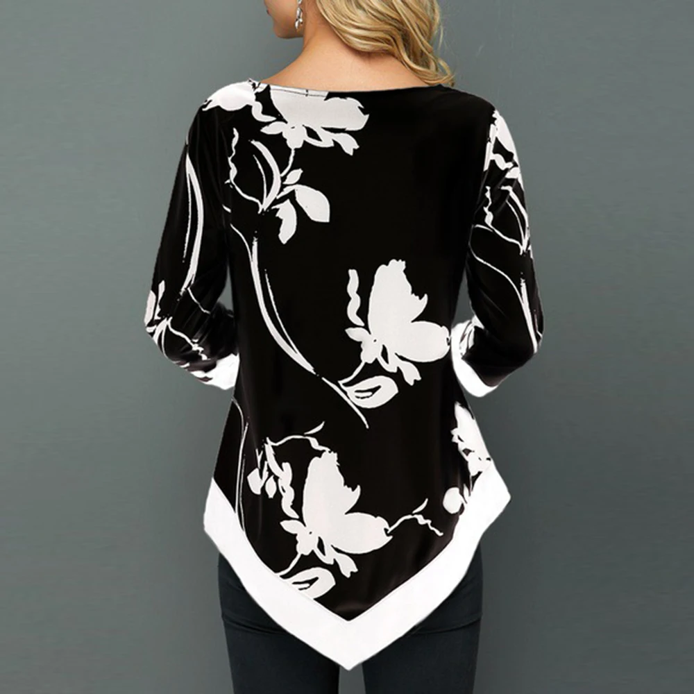 Женская рубашка с круглым вырезом и длинными рукавами Повседневная Туника