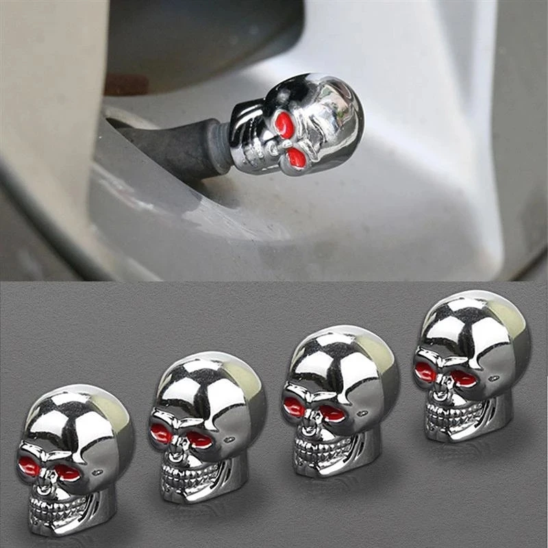 4Pcs Universal Car Skull Style Antirust Copper Core Motorcycle Bike Wheel Tyre Tires Valve Stem Caps Accessories | Автомобили и