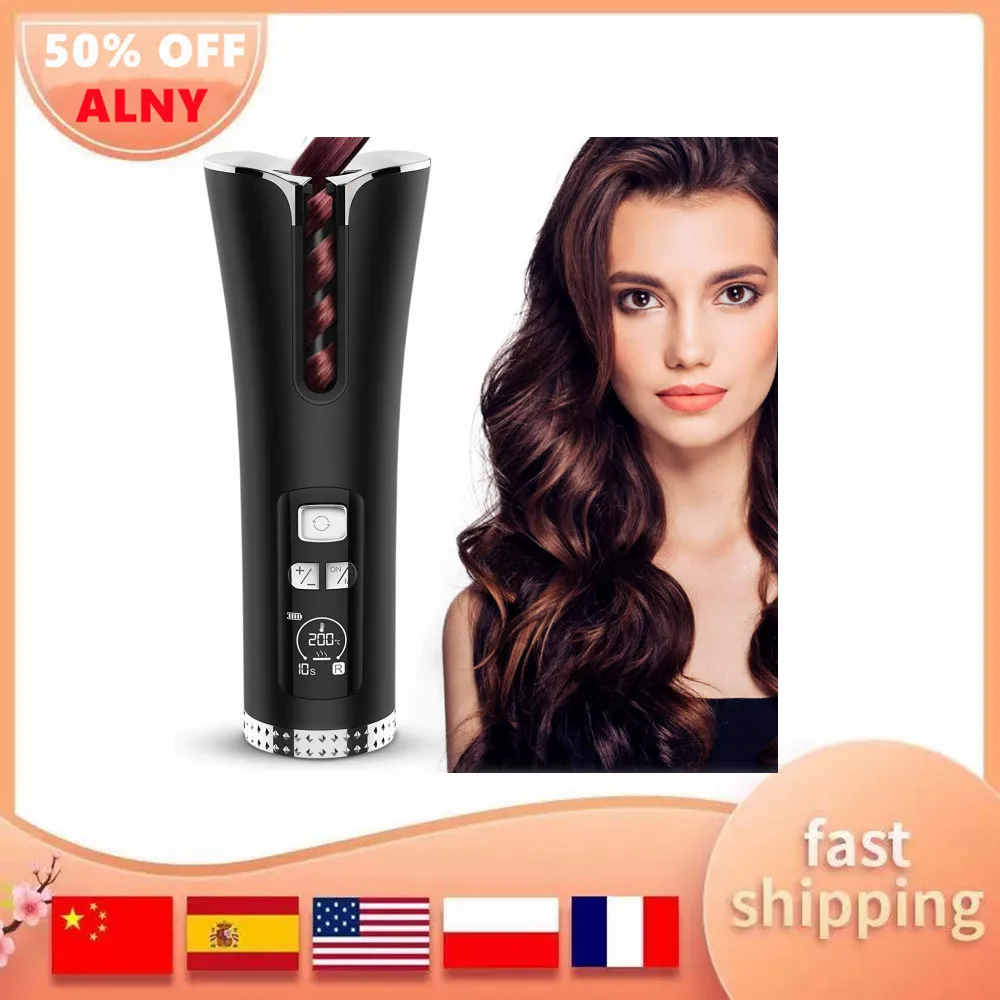 Automatic Curling Iron Cordless Hair Curler Auto Rotating Ceramic Rechargeable USB Waver Tongs Wand | Красота и здоровье