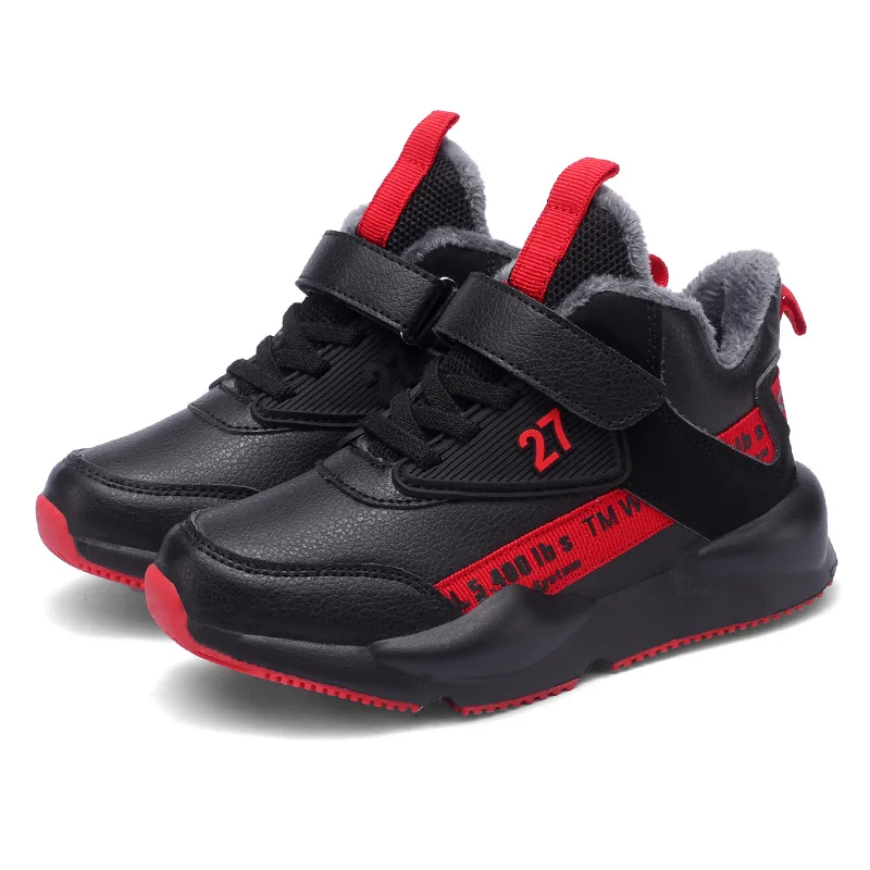 Children's shoes autumn and winter autumn boys and girls plus velvet thick warm outdoor sports shoes men 1819 - Цвет: Красный