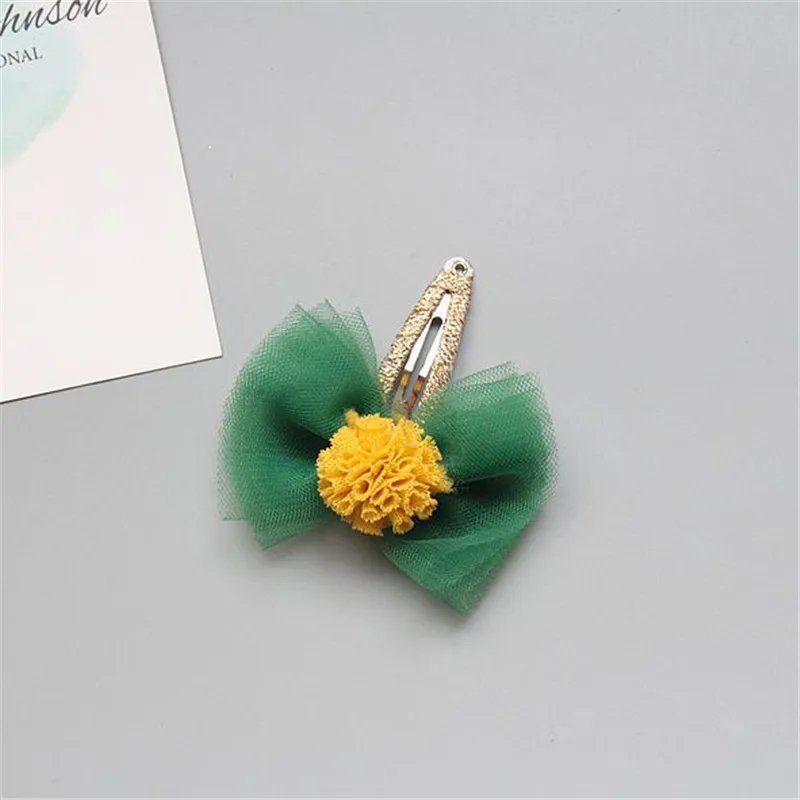 blackish green clip 10 шт./лот, банты для волос для девочек, ББ заколки из сетчатой ткани, бант из помпонов, заколки для волос принцессы, заколки для волос, милые заколки для волос, аксессуары для волос - Цвет: blackish green clip
