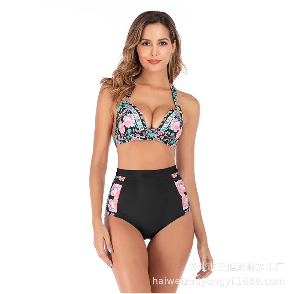 

Bikin Bikini Swimsuit with Multi-color Sexy Printing and High Waist Separation in Europe and America