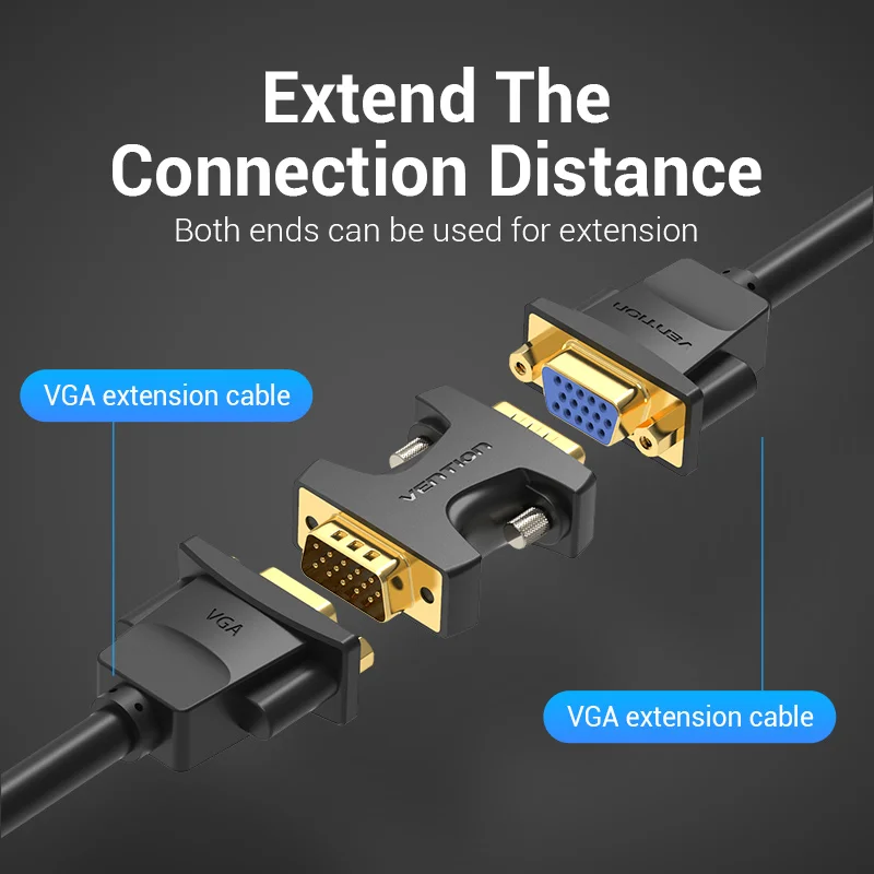 VGA to VGA Adapter Male to Female Connector 15 Pin 1080P 60Hz for PC Monitor Laptop Projector Cable Adapter VGA Cable Adapter
