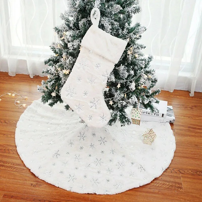 

Hot Sale Christmas Tree Skirts Round Snowflake Embroidery Xmas Tree Skirt Cover Decor TY