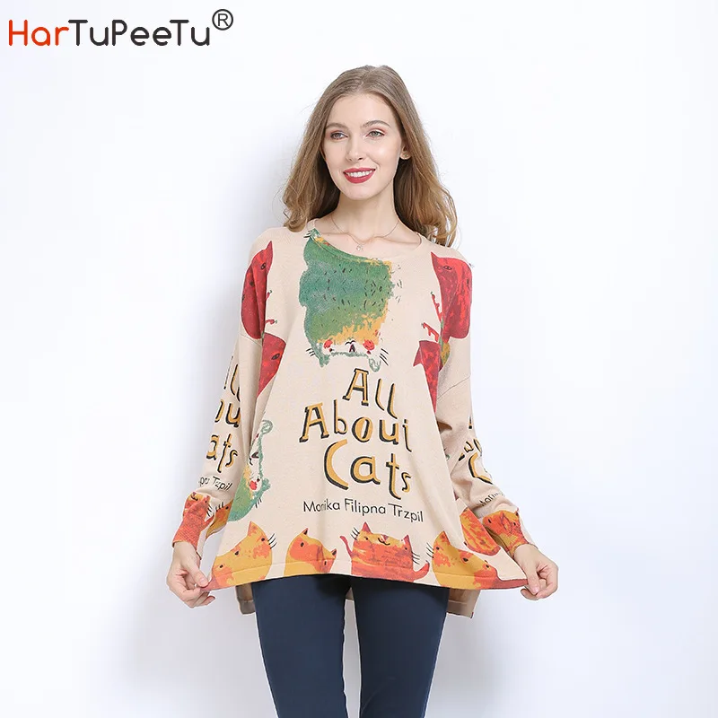

Ladies Pullover Sweater Women Winter 2020 Oversize Loose Knitted Sweaters Colourful Funny Print Long Sleeve 3 Colours Basic Tops