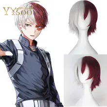 YYsoo, парик для косплея My Hero Academy Todoroki Shoto, короткий, полусеребристый, белый, красный, смешанные волосы, синтетический парик, швейная машина, аниме, парик