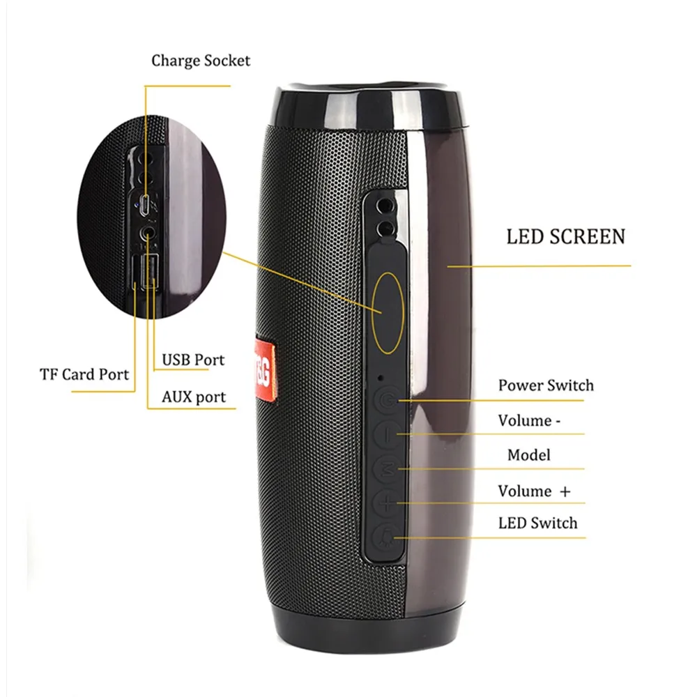 TG157 Wireless Bluetooth Speaker Portable Column Outdoor Speaker 10W Subwoofer SoundBox & Mic FM Radio TF LED Light Music Player TG157 Wireless Bluetooth Speaker Portable Column Outdoor Speaker 10W Subwoofer SoundBox & Mic FM Radio TF LED Light Music Player