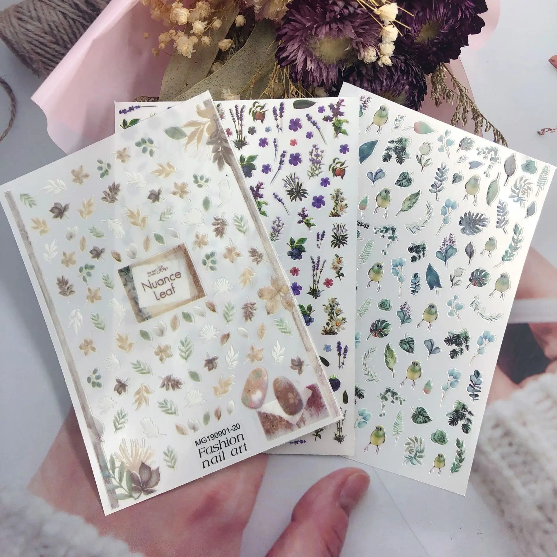 

3D Nail Sticker Leaf and Bird Design DIY Tips Nail Art Decoration Packaging Self-adhesive Transfer Decal Slider