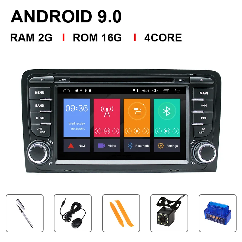 DSP 2 din Android 9 автомобильный DVD мультимедиа для Audi A3 8P S3 2003-2012 RS3 Sportback навигация gps Радио Стерео головное устройство 4 Гб+ 64 ГБ - Цвет: 4 Core 16ROM OBD Cam