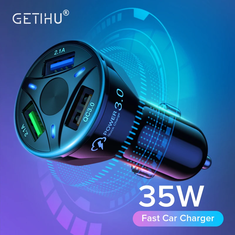 Автомобильное зарядное устройство GETIHU 35 Вт 4 USB-порта быстрая зарядка телефона