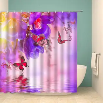 

Floral Shower Curtain Set Wild Flowers Butterflies Lily Therapy Spa Art Prints Dream Home Bathroom Decoration 70×70 Inch with