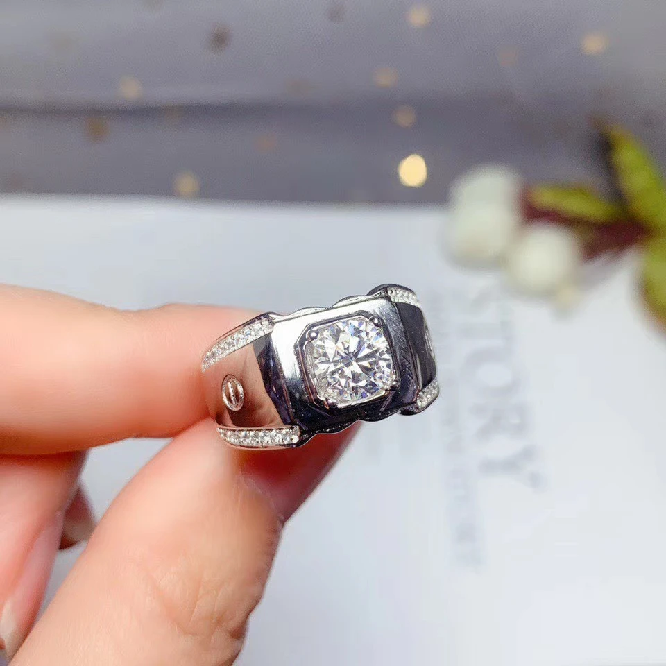 man ring muscular strong power flashing moissanite gem 925 sterling silver shiny better than diamond christmas gift | Украшения и