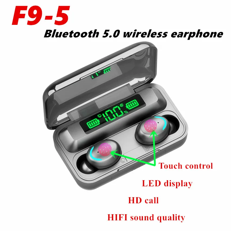 

TWS 5.0 Wireless F9-5 sport Stereo In-ear Touch control Earphone Earbuds Handsfree Headset With Microphone Charging Case