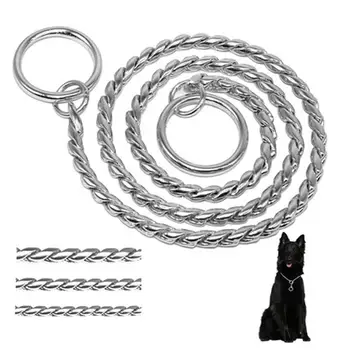 

Pet Dog Choker Collar Snake Bone Chain For Retriever Necklace Silver 2*45/3*55cm Dogs Traction Tag iron Chain Training Collars