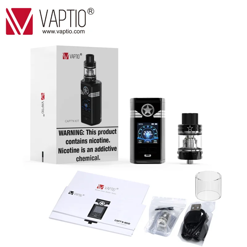 Original Vaptio CAPT'N vap Kit 2.0ml/4.0ml tank Top filling with 220w box mod Fitted 510Thread Tank Electronic Cigarette