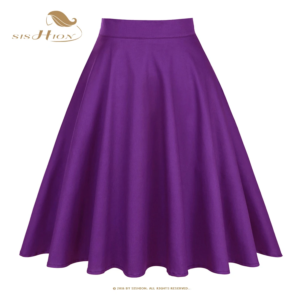 

SISHION Solid Color Y2K Faldas Cotton Casual Flare Swing Purple Skirt VD0020 High Waist 50s 60s Vintage Kawaii Summer Skirts