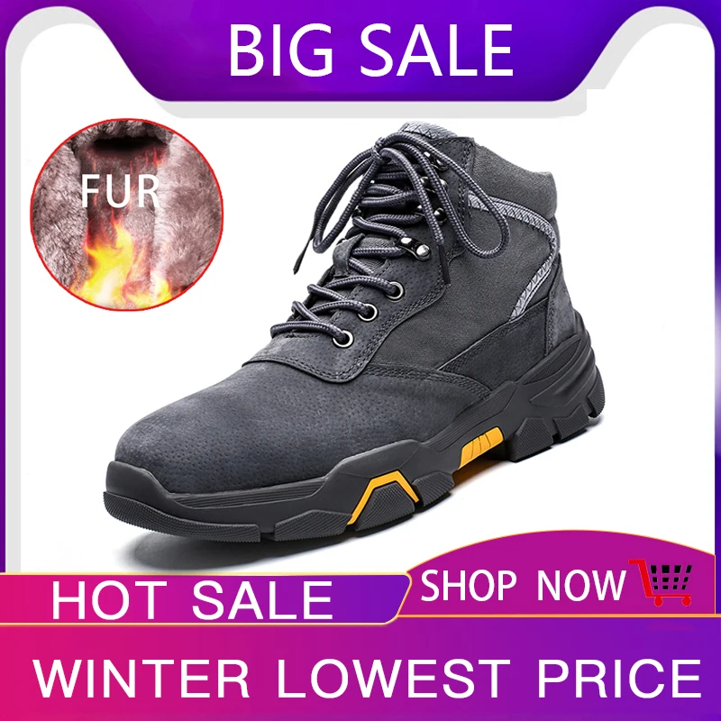 

2019 Fall Winter Boots Men Waterproof Comfortable Men Boots Fur Warm Winter Ankle Shoes Male Outdoor Fashion Big Size 39-48
