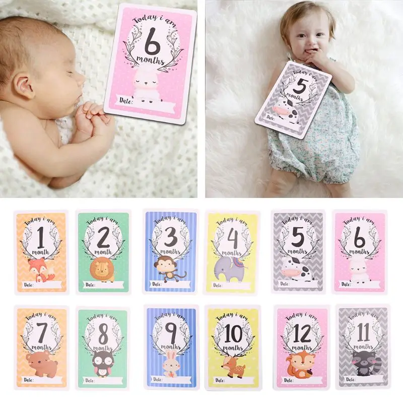 12 Sheet Milestone Photo Sharing Cards Gift Set Baby Age Cards Photography Photo