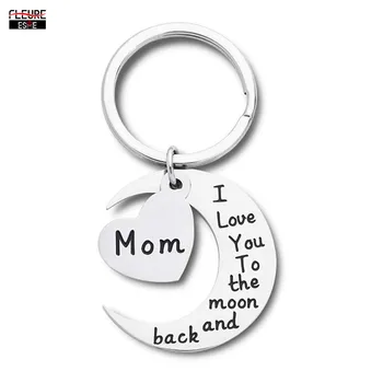 

Mothers Day Gift Keychain for Mother Mum Grandma Her From Daughter and Son I Love You To The Moon and Back Key Chain Ring