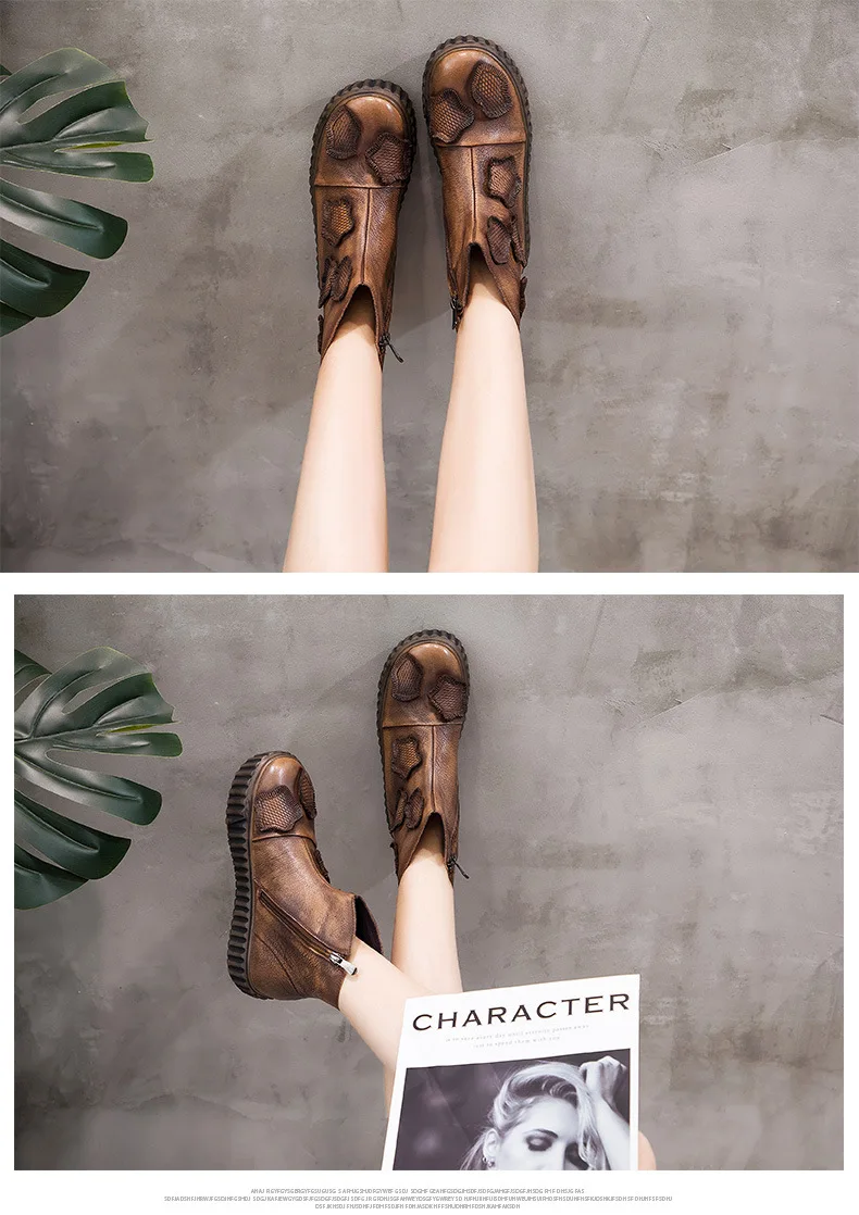 Gykaeo Folk Style Retro Genuine Leather Short Boots Women Comfortable Thick Bottom Roman Cowhide Boots Mother Botines Mujer