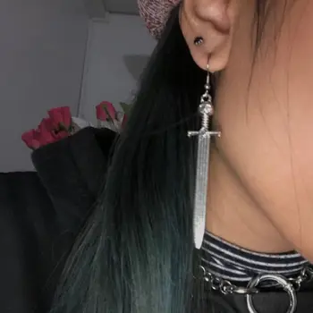 

New Gothic Owl on Sword Drop Earrings Antique Sword Medieval Renaissance Weapon Dangle Earrings Fashion Jewelry
