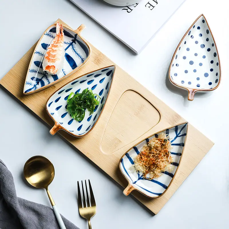 Japanese Leaf Shape Ceramic Multi-grid Dried Fruit Dish Sushi Snack Plate Home Deco | Дом и сад