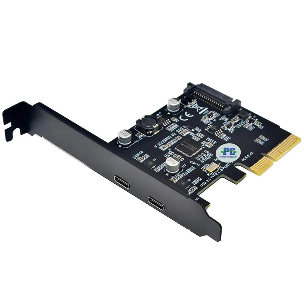 Carte PCIe USB 3.2 Gen 2 - 2 Ports Type-C, 10 Gbps, Compatible PC Bureau, Windows/Linux, Pilote ASM3142, Alimentation SATA