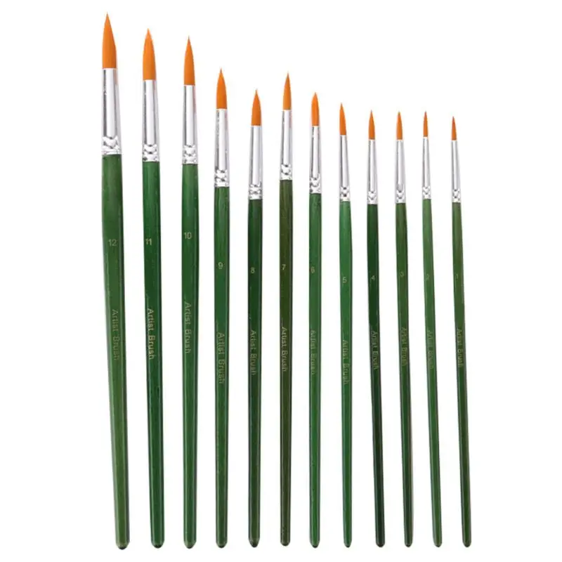 12 Uds. Pinceles para pintura acrílica, pinceles puntiagudos para acuarela pelo nailon para pintura acrílica
