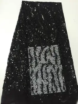 

African Sequins Lace Fabric 2019 High Quality Lace French Sequence Tulle Lace Nigerian Lace Fabrics For Wedding dress Black