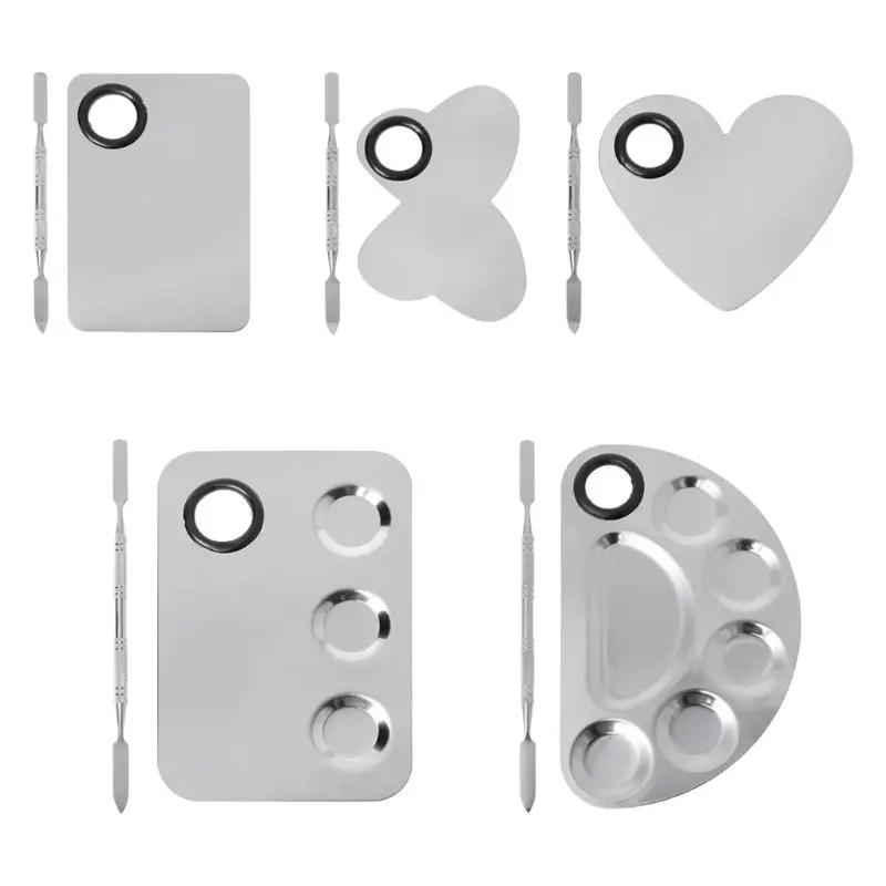

Stainless Steel Paint Palette Tray Mixing Rod Spatula Set For Nail Art Supply School Supplies Watercolor Oil Painting Makeup