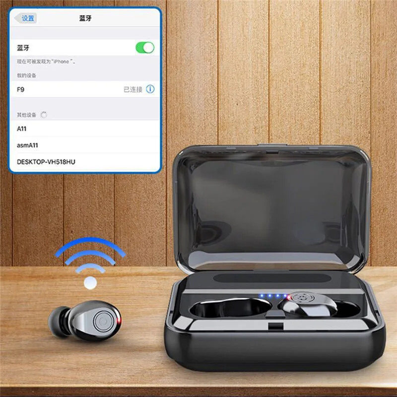 F9 HIFI Wireless Headphones Bluetooth 5 0 TWS Digital Display Waterproof Sports Earphone Support iOS Android Phones HD Call
