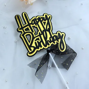 

New Happy Birthday Cake Topper For Kids Birthday Cake Decor Cute Bowknot Double Layer Paperboard Cake Toppers Party Supplies
