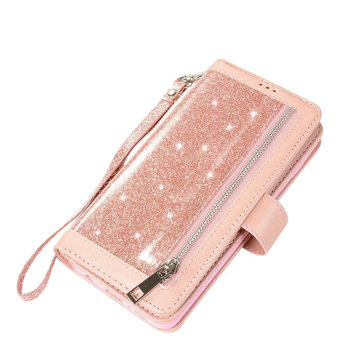 

For Samsung S8 9 10Plus Leather Case Zipper Bag S10 Lite Flash Powder S10 E Multifunction Insert Nine Card Case