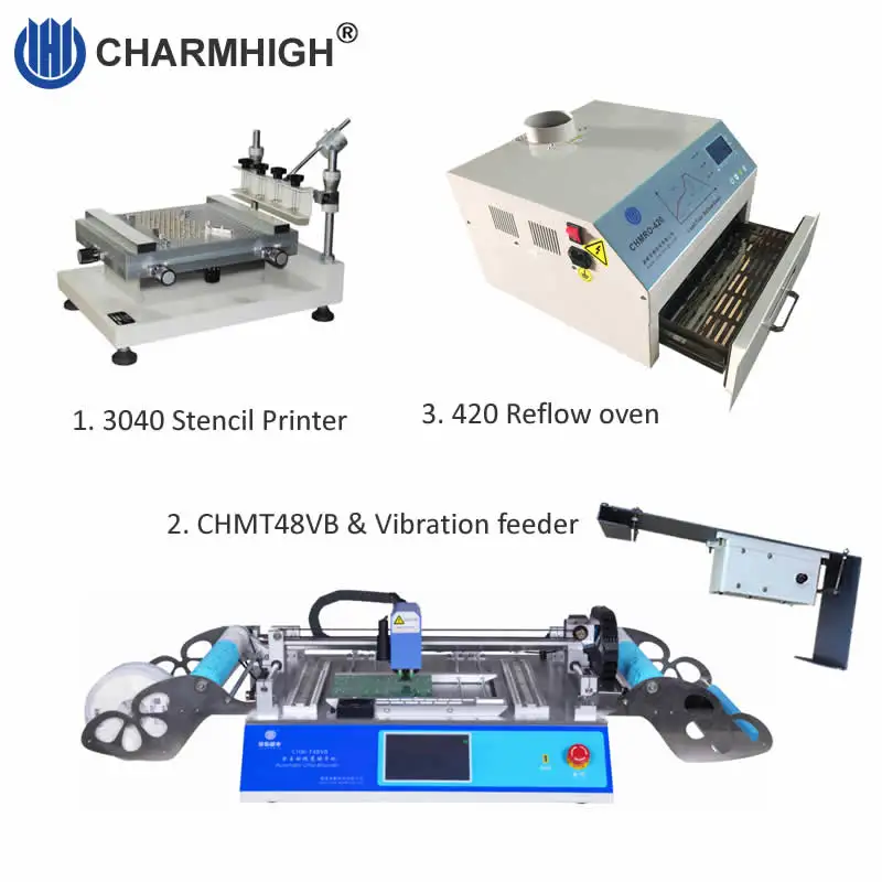 Производственная линия SMT: 3040 Трафаретный принтер + CHMT48VB Pick and Place machine