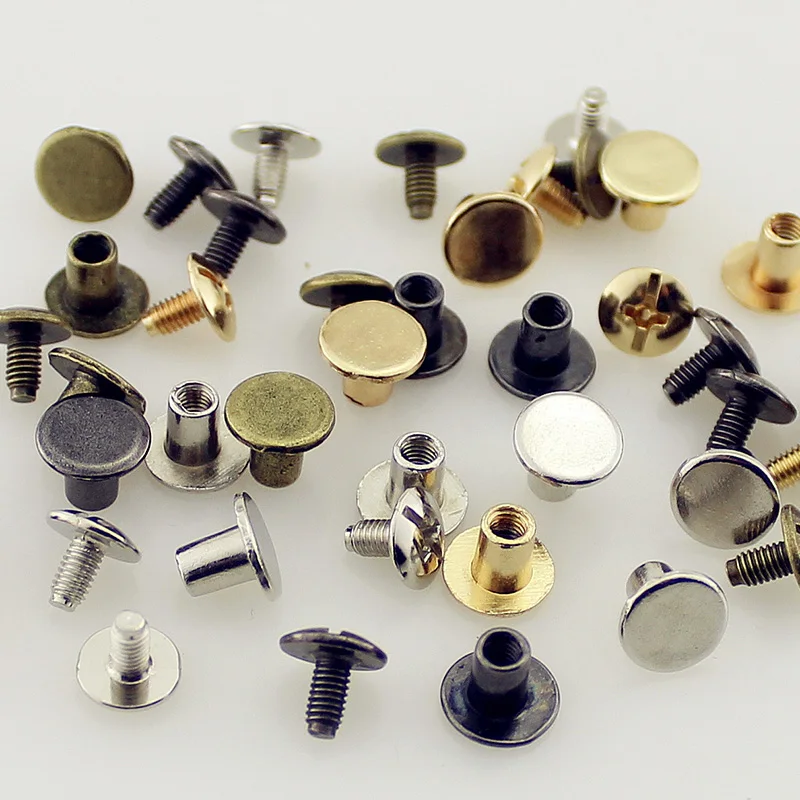 50 Sets 8x6mm Round Flat Head Chicago Screw Button Metal Rivets For Leather Craft Clothing