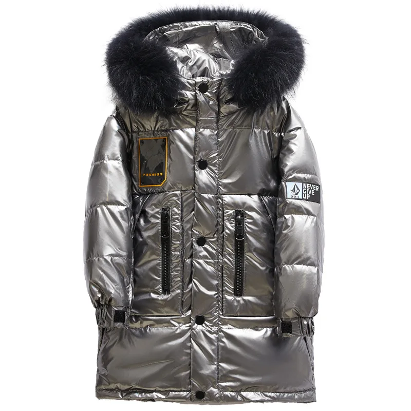 

-30 Degrees winter new children' down jacket Natural raccoon fur collar Boys bright blue waterproof down coat Hooded solid color